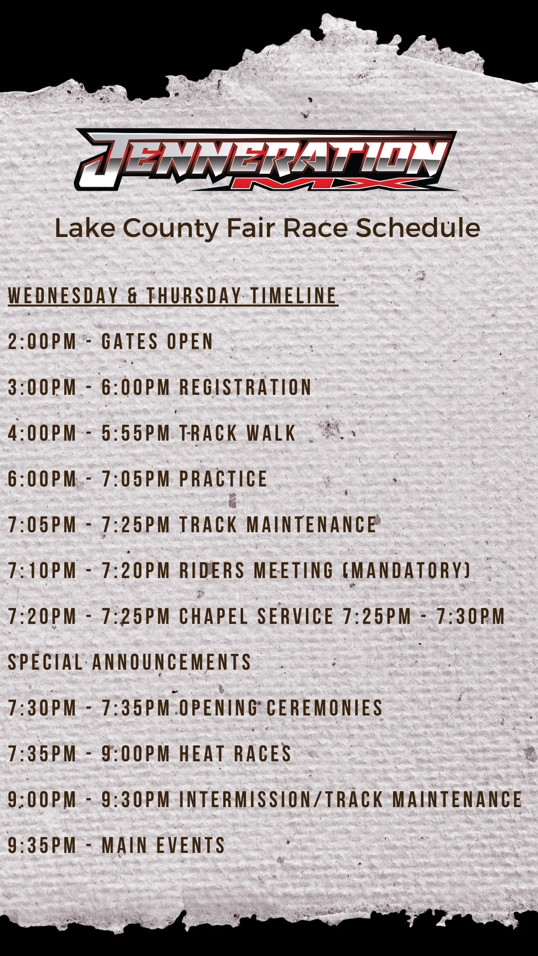 RACE DAY SCHEDULE